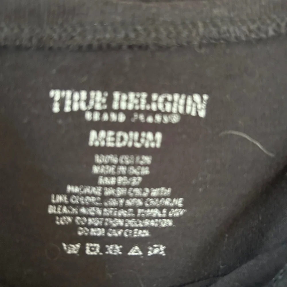 True Religion Mens Black Cotton T-Shirt Gold Horseshoe Logo Size Medium